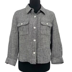 VTG Norton McNaughton Petite Large 100% Linen Black White Check Button Jacket